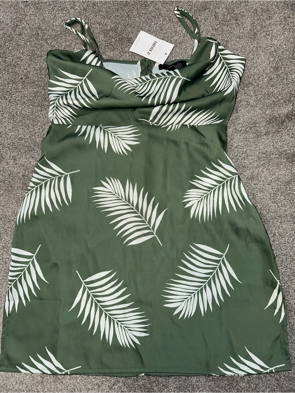 Forever 21 Olive Green Palm-Print Slip Dress